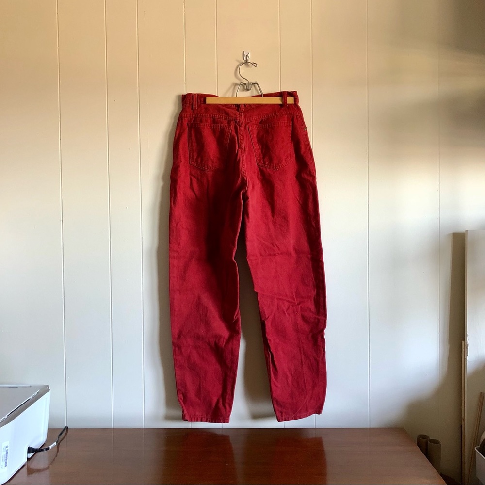 Vintage, red, straight leg, high waist jeans